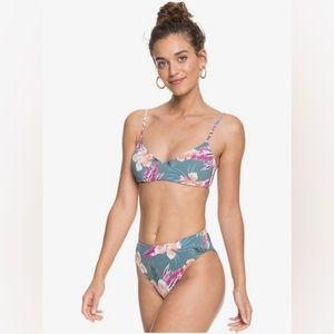 Roxy Bikini Top - North Atlantic Heritage & High Waist High Leg Bikini Bottoms